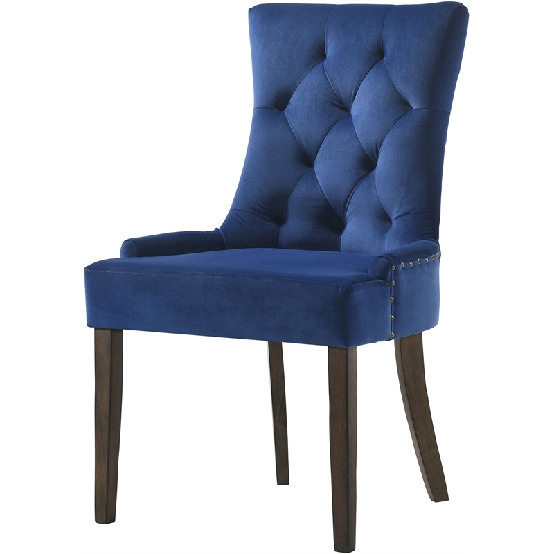 ACME Farren Tufted Upholstered Side Chair in Blue and Espresso