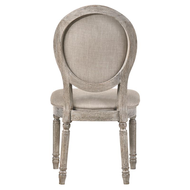 acme faustine fabric  side chair in tan and salvaged light oak set of 2