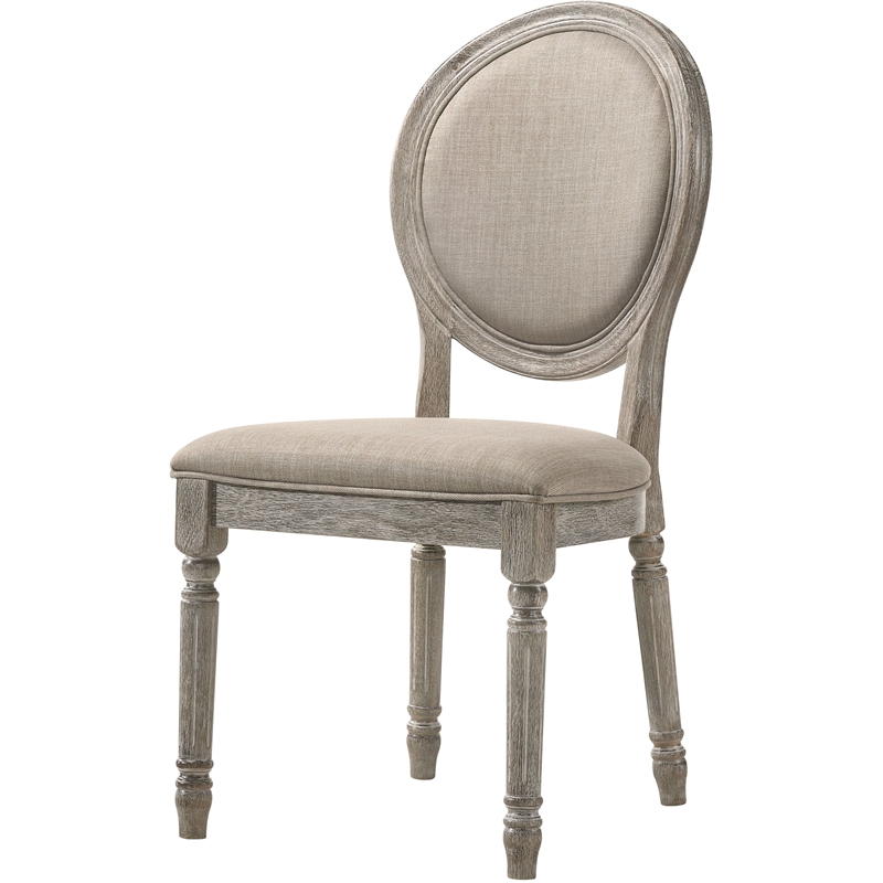 ACME Faustine Fabric  Side Chair in Tan and Salvaged Light Oak Set of 2