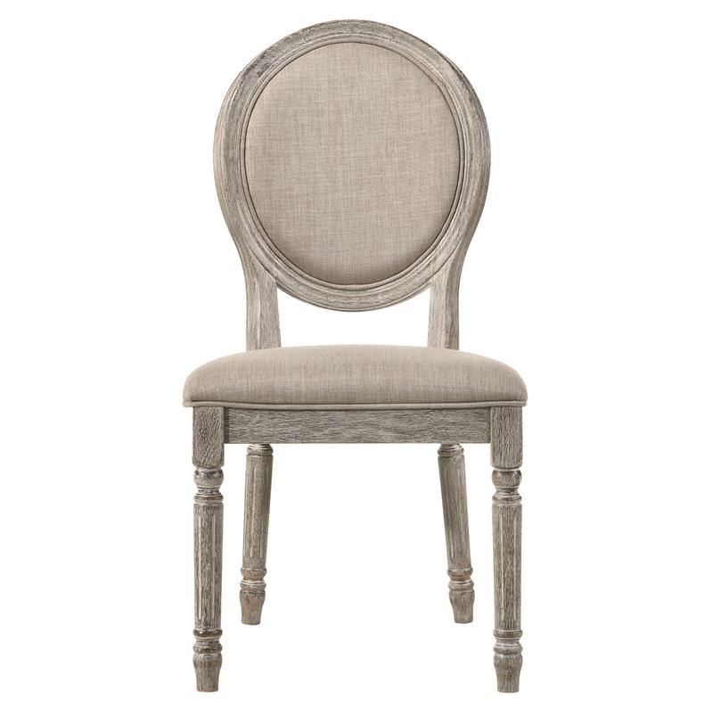 acme faustine fabric  side chair in tan and salvaged light oak set of 2