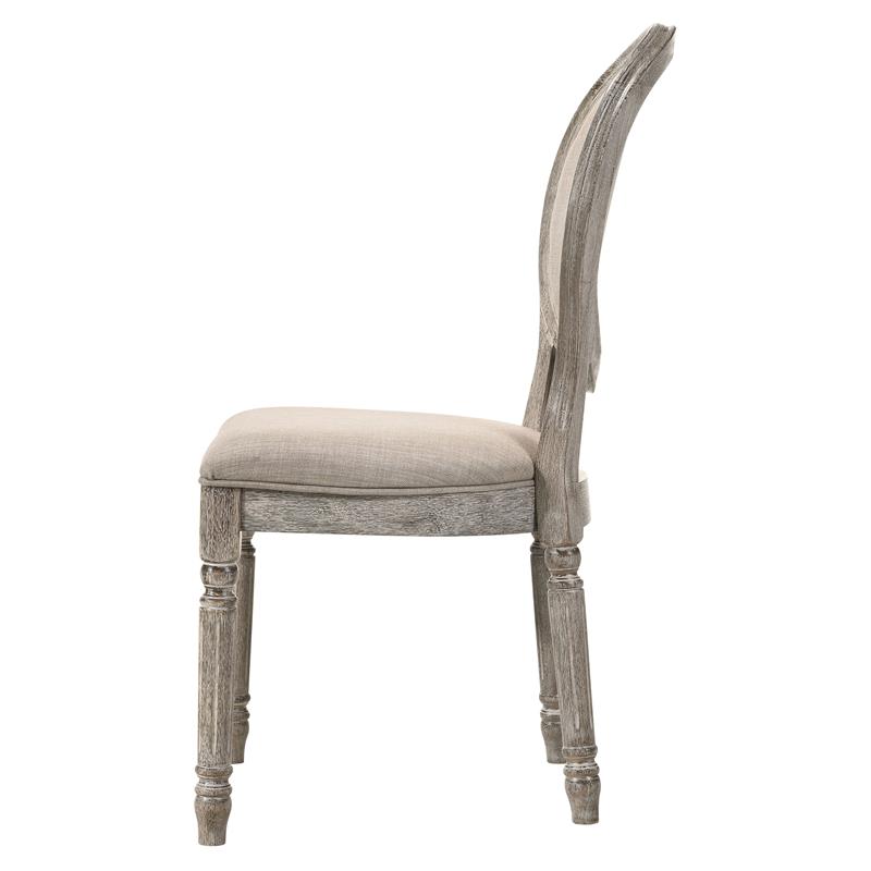 acme faustine fabric  side chair in tan and salvaged light oak set of 2