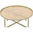 ACME Mithea Round Wooden Coffee Table with Tray Top in Oak and Gold