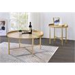 ACME Mithea Round Wooden Top End Table with Cross Bar Base in Oak and Gold
