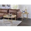 ACME Mithea Round Wooden Top End Table with Cross Bar Base in Oak and Gold