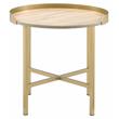 ACME Mithea Round Wooden Top End Table with Cross Bar Base in Oak and Gold