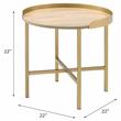 ACME Mithea Round Wooden Top End Table with Cross Bar Base in Oak and Gold