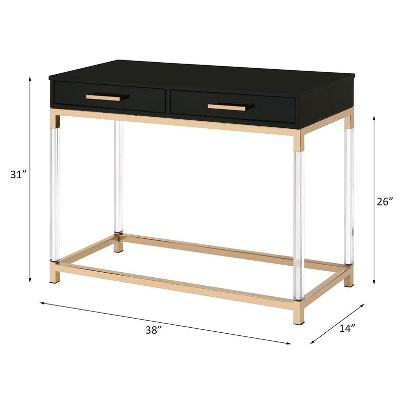 ACME Adiel 2 Drawers Wooden Console Table with Metal Base in Black and Gold