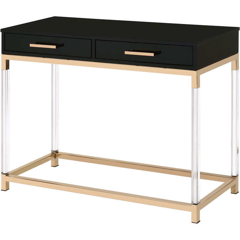 ACME Adiel 2 Drawers Wooden Console Table with Metal Base in Black and Gold