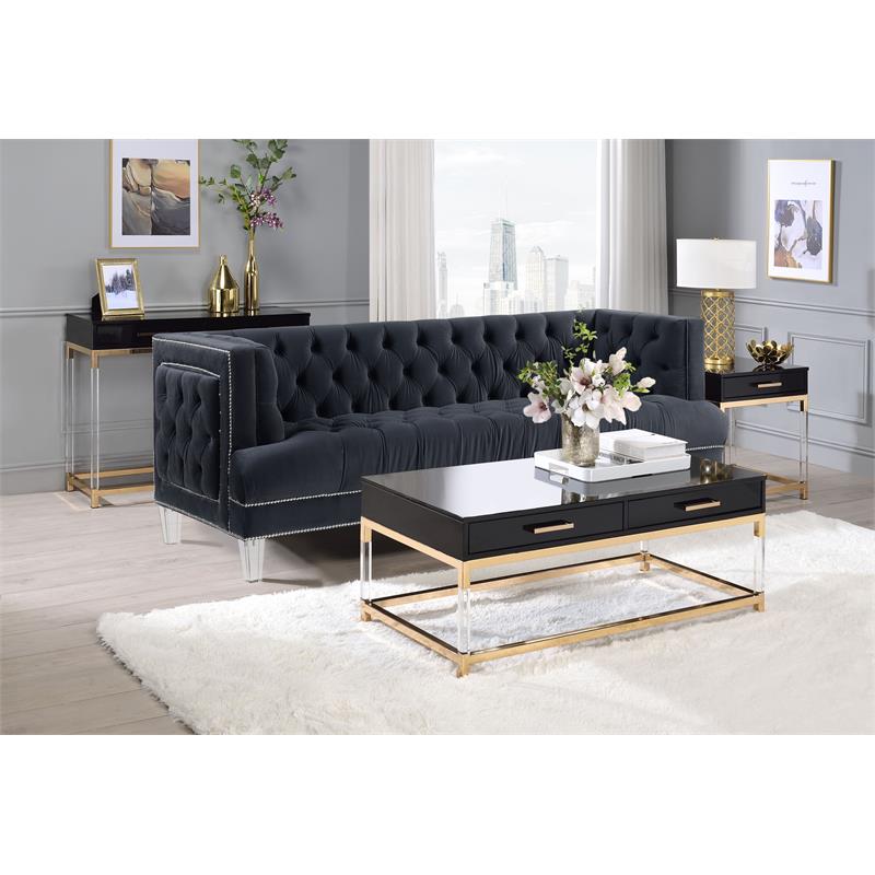 ACME Adiel 2 Drawers Wooden Console Table with Metal Base in Black and Gold