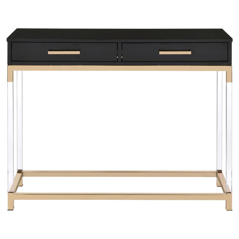 ACME Adiel 2 Drawers Wooden Console Table with Metal Base in Black and Gold