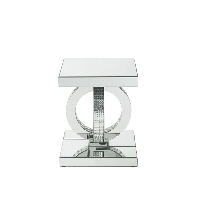 ACME Ornat End Table in Mirrored and Faux Diamonds