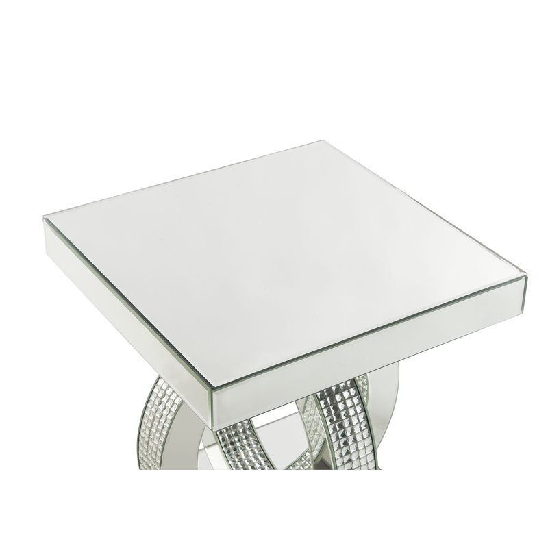 ACME Ornat End Table in Mirrored and Faux Diamonds