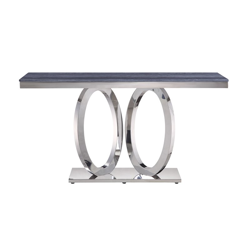 ACME Zasir Sofa Table in Gray Printed Faux Marble and Mirrored Silver Finish