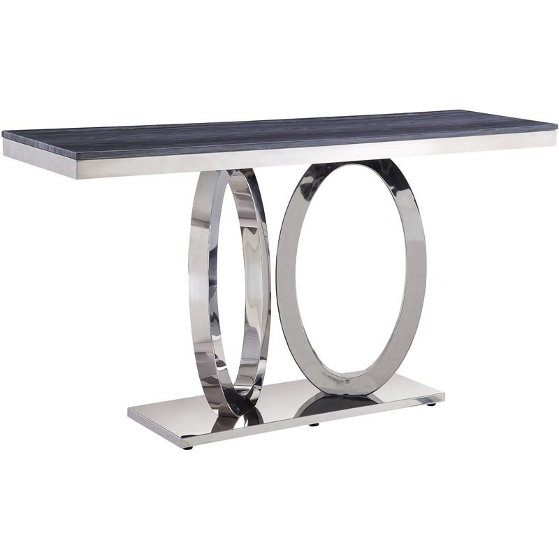 ACME Zasir Sofa Table in Gray Printed Faux Marble and Mirrored Silver Finish