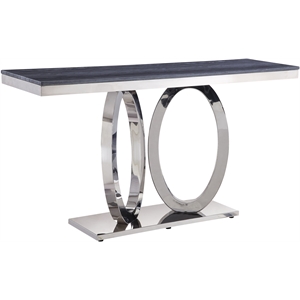 ACME Zasir Sofa Table in Gray Printed Faux Marble and Mirrored Silver Finish