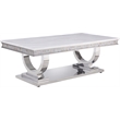 ACME Zander Coffee Table in White Printed Faux Marble and Mirrored Silver Finish