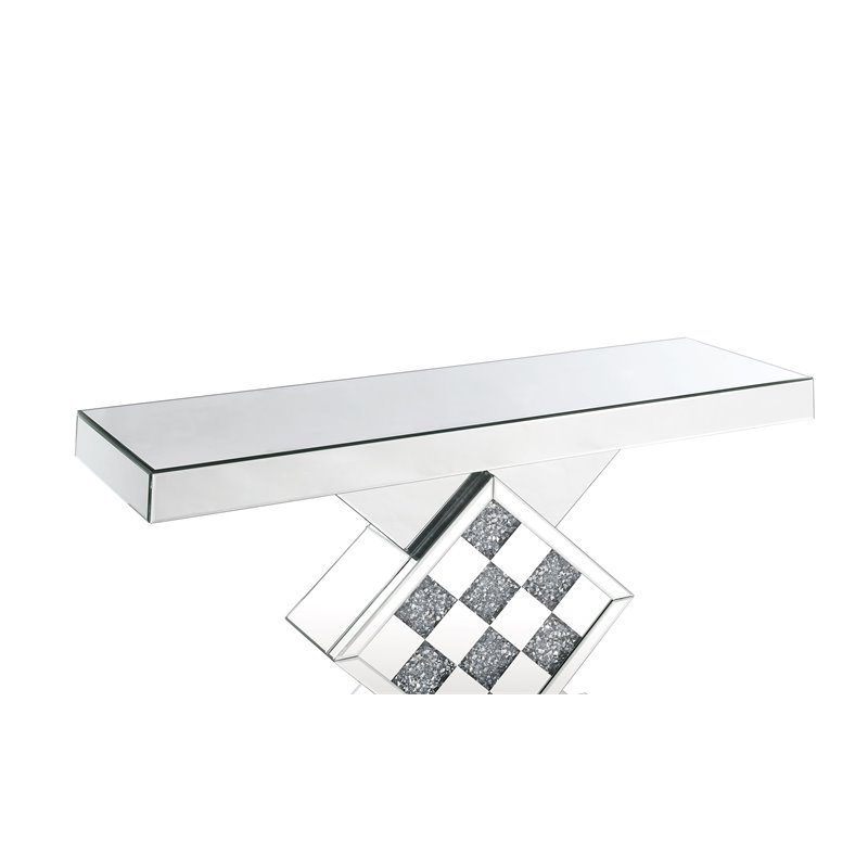 ACME Noralie Rectangular Console Table in Mirrored and Faux Diamonds