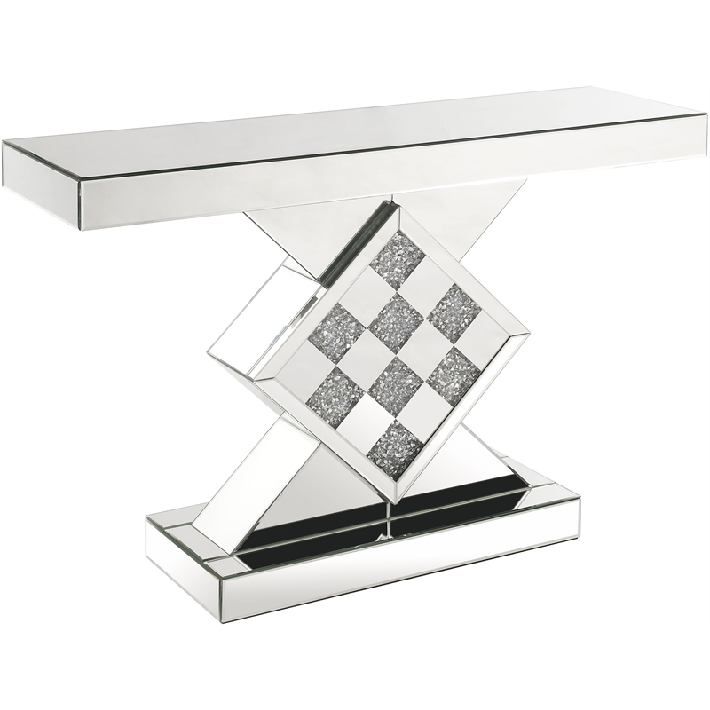 ACME Noralie Rectangular Console Table in Mirrored and Faux Diamonds