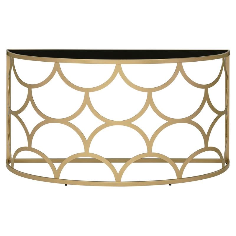 ACME Altus Half Moon Glass Top Console Table with Metal Base in Gold