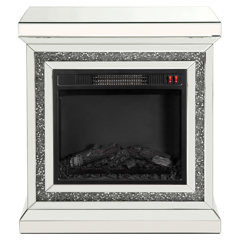 ACME Furniture Noralie Electric Wood Fireplace with LED in Mirrored and Faux Diamonds