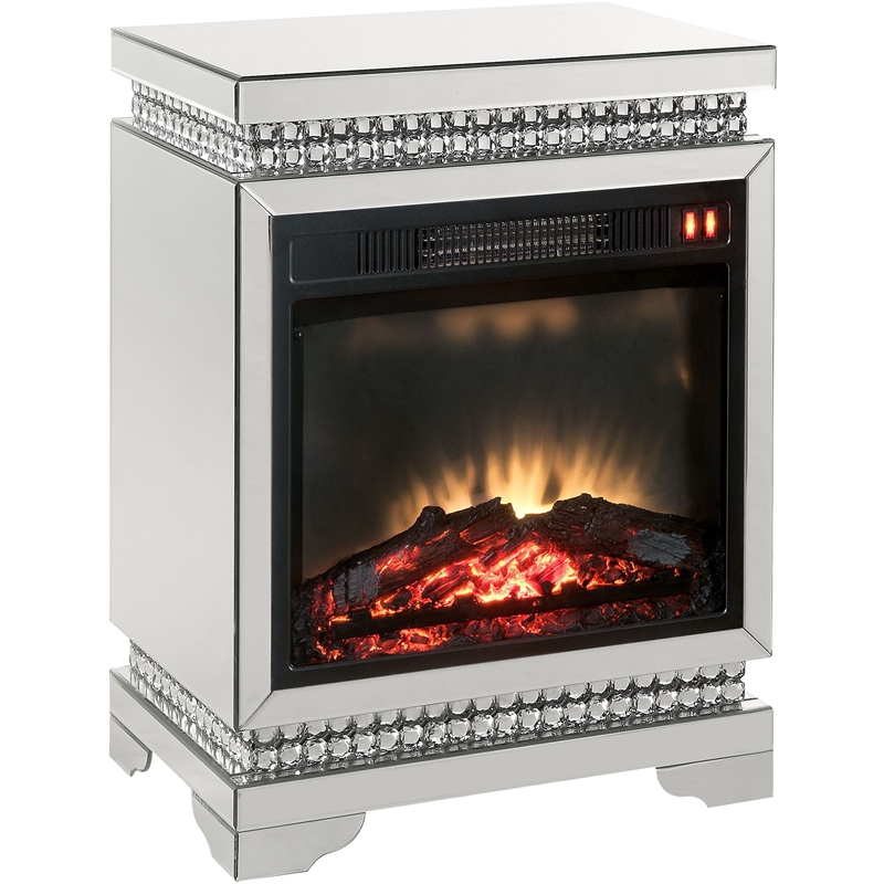 ACME Lotus Electric Wood Fireplace in Mirrored and Faux Ice Cube Crystals