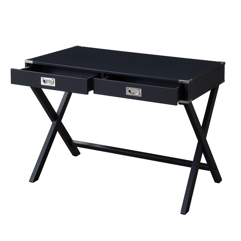 ACME Amenia Wooden Rectangular 2-Drawer Writing Desk with X-Shaped Base in Black