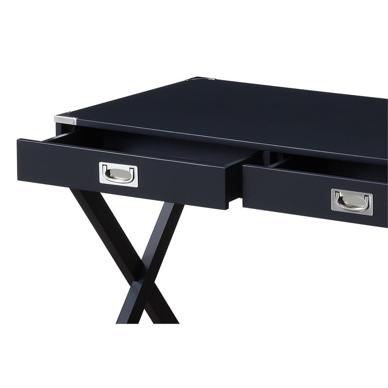 ACME Amenia Wooden Rectangular 2-Drawer Writing Desk with X-Shaped Base in Black