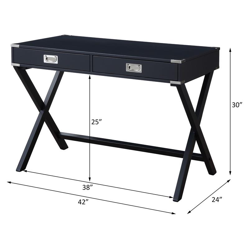 ACME Amenia Wooden Rectangular 2-Drawer Writing Desk with X-Shaped Base in Black