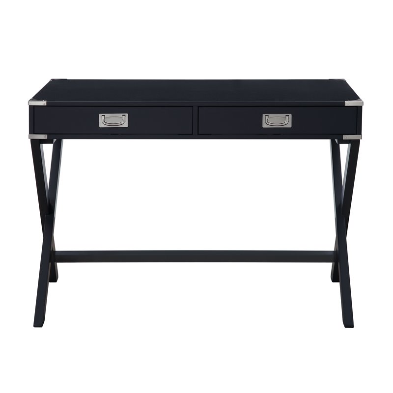 ACME Amenia Wooden Rectangular 2-Drawer Writing Desk with X-Shaped Base in Black