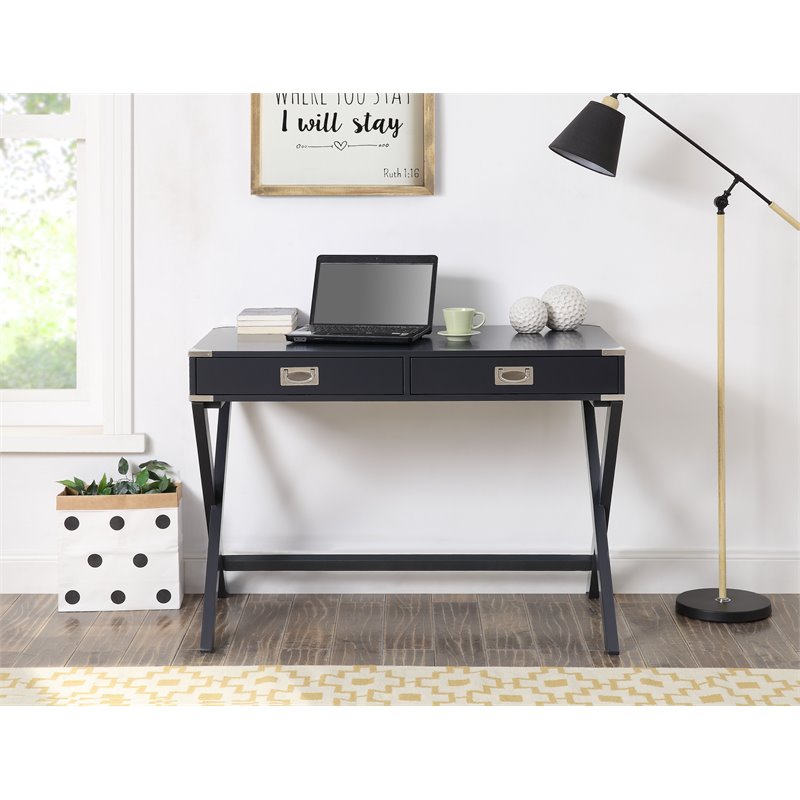 ACME Amenia Wooden Rectangular 2-Drawer Writing Desk with X-Shaped Base in Black