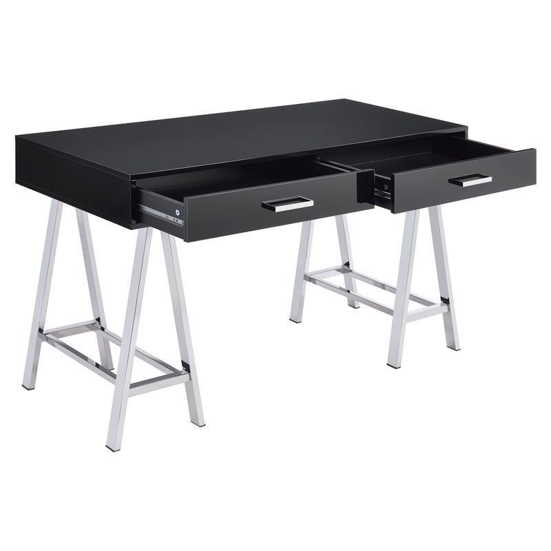 ACME Coleen Wooden Top Writing Desk with USB Port in Black High Gloss and Chrome