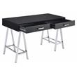 ACME Coleen Wooden Top Writing Desk with USB Port in Black High Gloss and Chrome