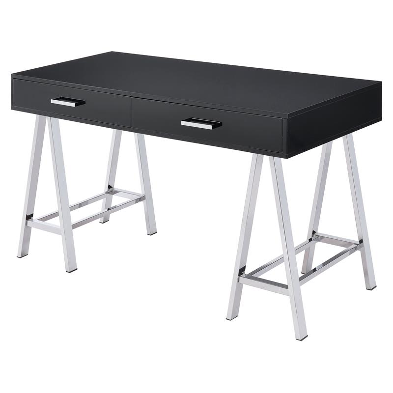 ACME Coleen Wooden Top Writing Desk with USB Port in Black High Gloss and Chrome