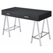 ACME Coleen Wooden Top Writing Desk with USB Port in Black High Gloss and Chrome