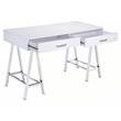 ACME Coleen Wooden Top Writing Desk with USB Port in White High Gloss and Chrome