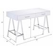 ACME Coleen Wooden Top Writing Desk with USB Port in White High Gloss and Chrome