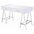 ACME Coleen Wooden Top Writing Desk with USB Port in White High Gloss and Chrome