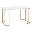 ACME Estie Wooden Top Writing Desk with Metal Sled Base in White and Gold