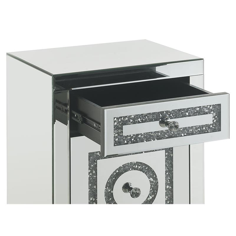 ACME Noralie Glass Accent Table with 2-Drawer in Mirrored and Faux Diamonds