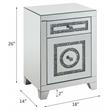 ACME Noralie Glass Accent Table with 2-Drawer in Mirrored and Faux Diamonds