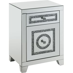 ACME Noralie Glass Accent Table with 2-Drawer in Mirrored and Faux Diamonds