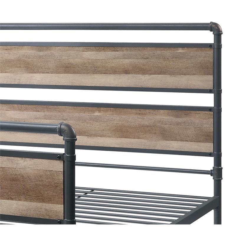 ACME Brantley Metal Full Bed with Wooden Headboard in Antique Oak and Sandy Gray