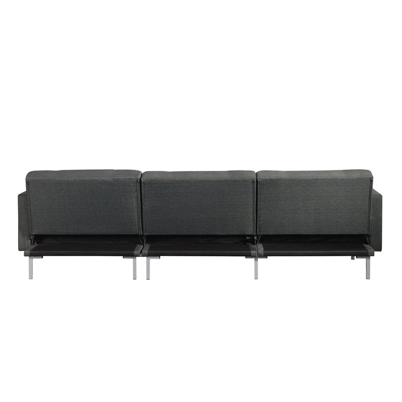 ACME Duzzy Reversible Sectional Sofa with 2 Pillows in Dark Gray Fabric