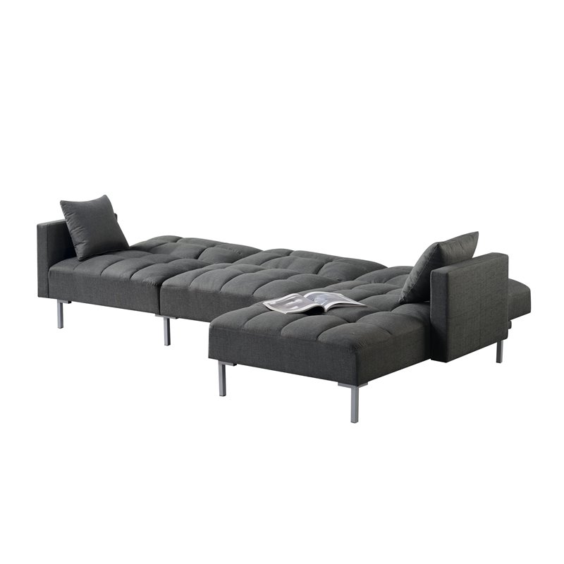 ACME Duzzy Reversible Sectional Sofa with 2 Pillows in Dark Gray Fabric