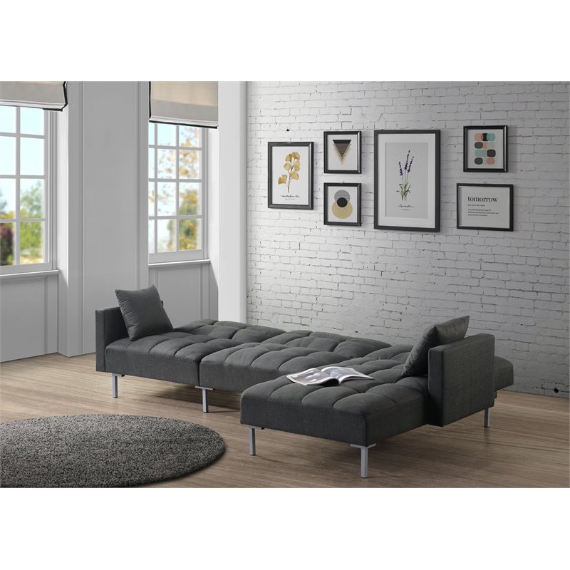 ACME Duzzy Reversible Sectional Sofa with 2 Pillows in Dark Gray Fabric
