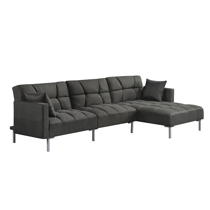 ACME Duzzy Reversible Sectional Sofa with 2 Pillows in Dark Gray Fabric
