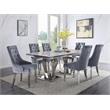 ACME Satinka Stainless Steel Base Dining Table in Light Gray and Mirrored Silver