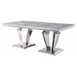 ACME Satinka Stainless Steel Base Dining Table in Light Gray and Mirrored Silver