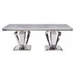 ACME Satinka Stainless Steel Base Dining Table in Light Gray and Mirrored Silver