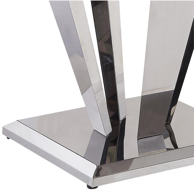 ACME Satinka Stainless Steel Base Dining Table in Light Gray and Mirrored Silver